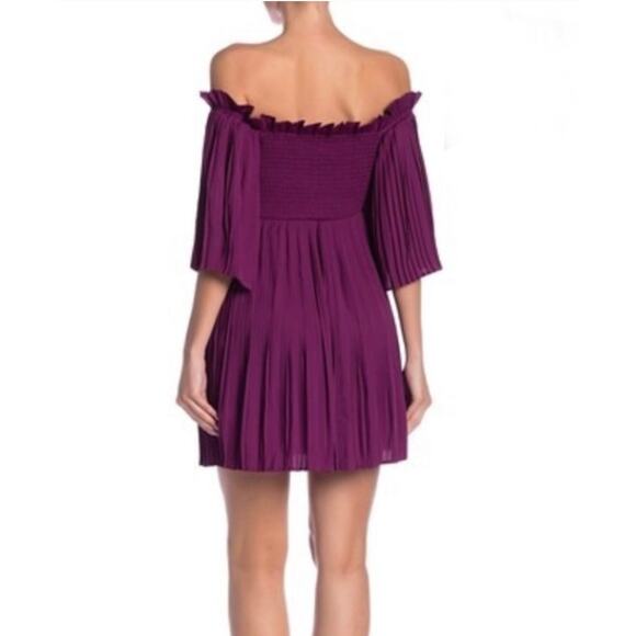 Ali & Jay Le Flirt Off the Shoulder Pleated Magenta Mini Dress NWT - Picture 3 of 15